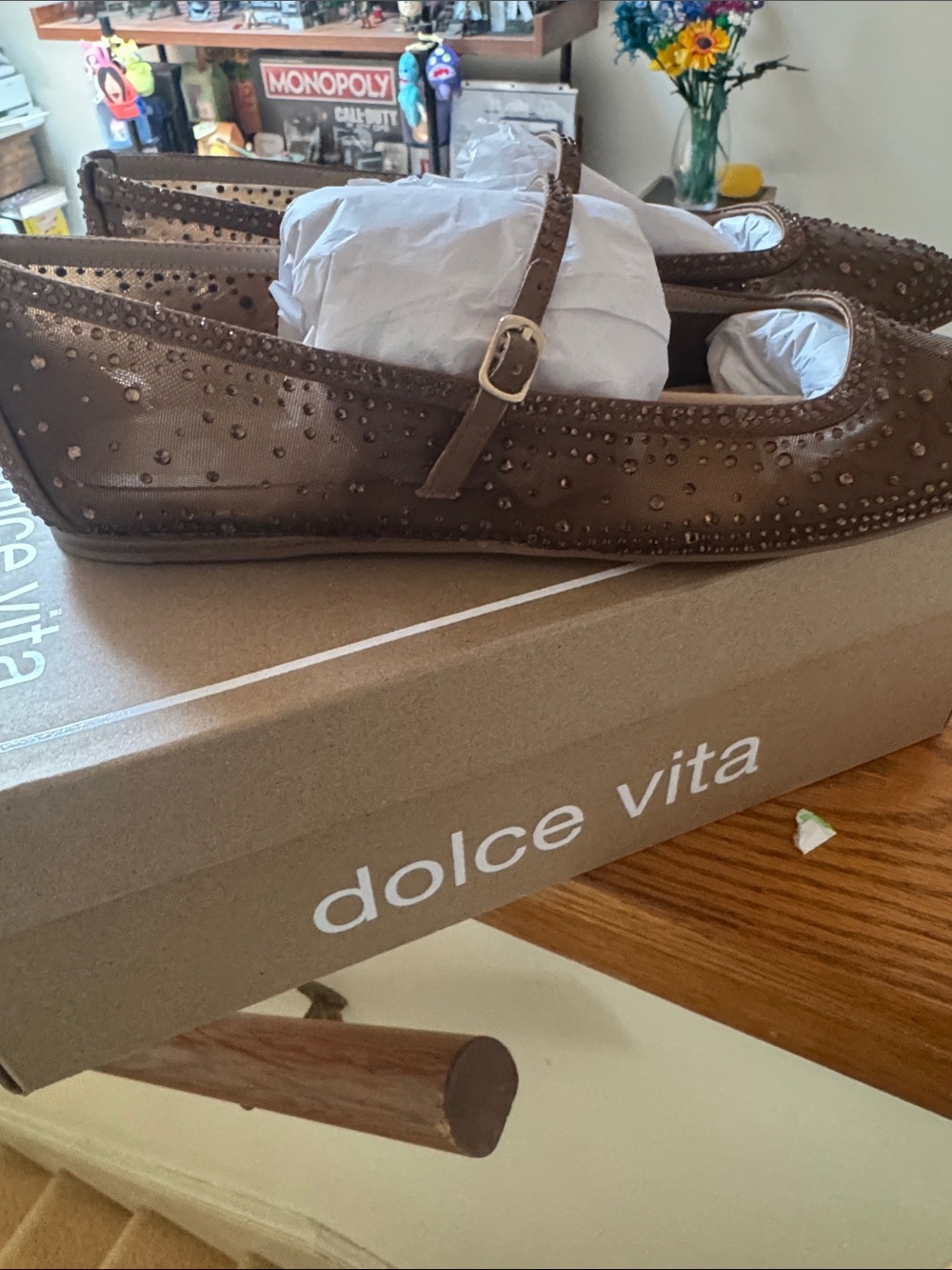Dolce Vita Mid Brown Mesh Crystal Flats - Picture 7 of 7